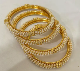 PEARLS WORK GOLD BANGLE 4PCS SET