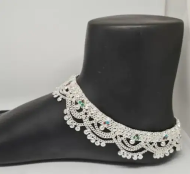 SILVER PLATED ANKLETS OF SIZE 10 INCH FOR GIRLS AND WOMEN