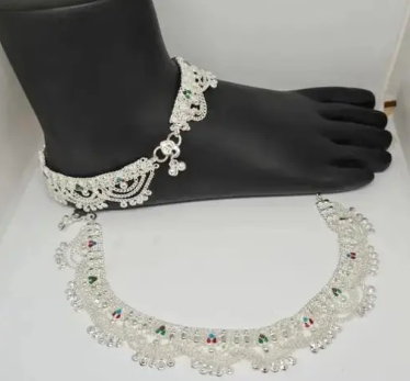 SILVER PLATED ANKLETS OF SIZE 10 INCH FOR GIRLS AND WOMEN