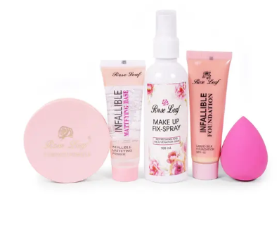 Rose Leaf Fixer Spray, Foundation, Primer ,Compact & Blender Spounge