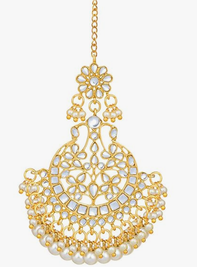 Peora Traditional Gold Plated Kundan Maang Tikka Matha Patti for Women